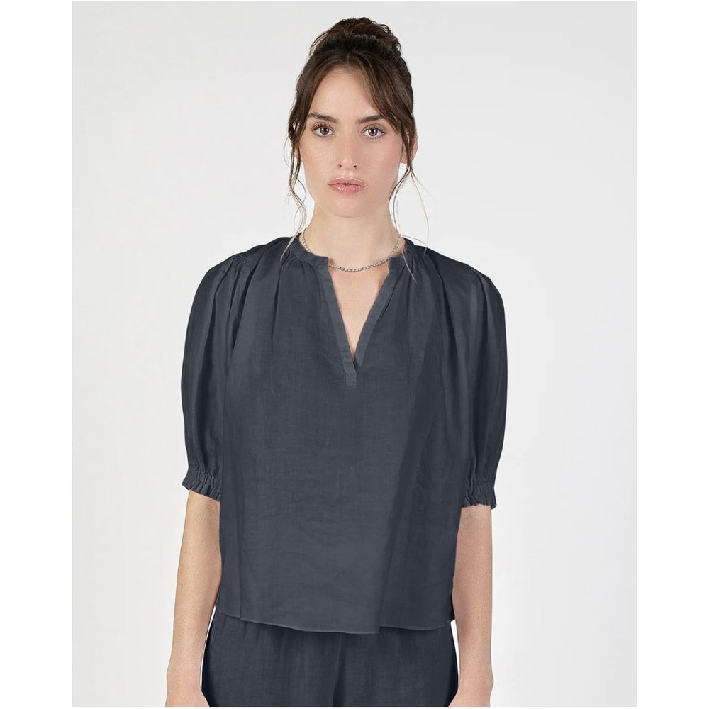 Ruffle Sleeve Top, Slate